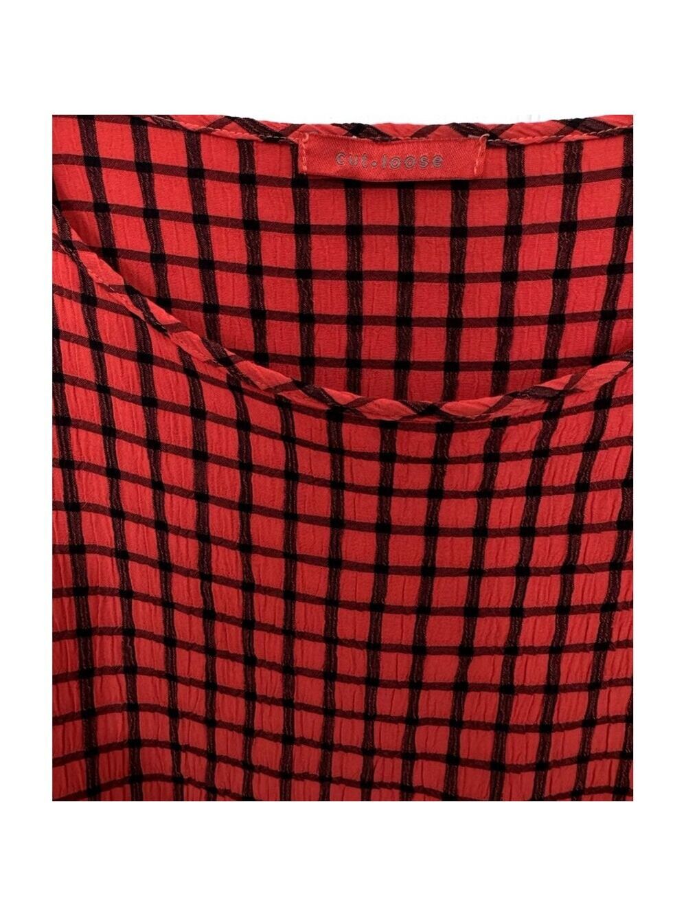 Cut Loose Red Black Check Print Top Lagenlook Cropped Boxy Viscose Blend OS USA - Picture 8 of 8